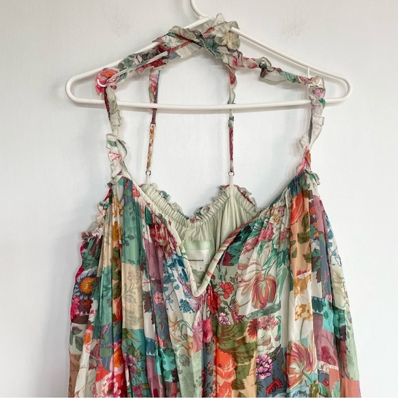 Anthropologie Chiffon Shift Midi Dress Boho Floral Ruffle Wire Neckline Flowy XL - Picture 6 of 15
